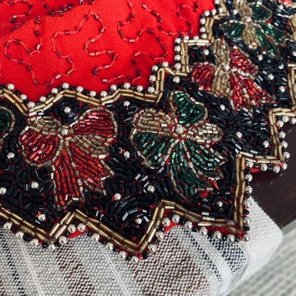 NWT NOS Laurence Kazar Beaded Sequin Short Sleeve Silk Top Red L - Picture 9 of 9